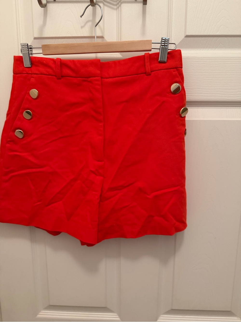 Zara Red High-Waist Button-Detail Bermudas